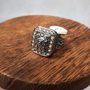 Gold and Silver Tone Rhinestone Embellished Square Ring
